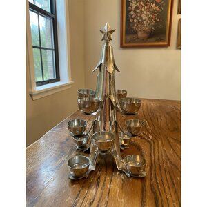 Silver Christmas Tree 12 T-Light Candle Holder 12" Tall Cool Yule Candle